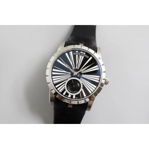 Roger Dubuis Excalibur 36mm SS PF 1:1 Best Edition Black Dial on Black Leather Strap A830