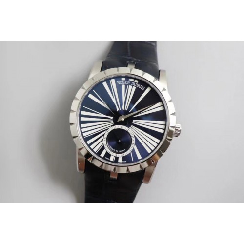 Roger Dubuis Excalibur 36mm SS PF 1:1 Best Edition Blue Dial on Blue Leather Strap A830