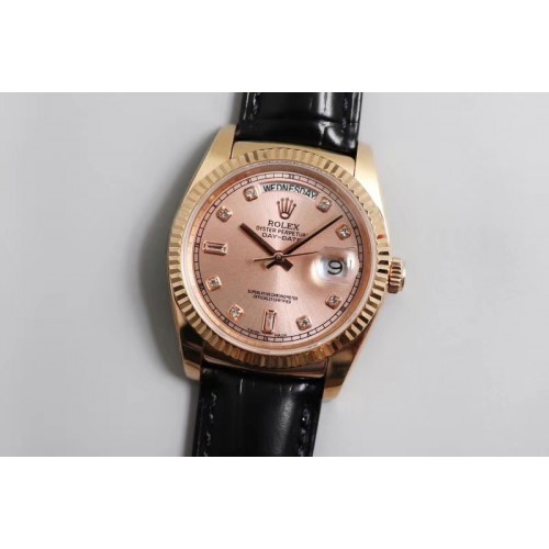 Rolex Day-date 36mm TR Best Edtion RG/LE Pink Dial Black Leather Strap A2836 Rolex Day-date 36mm TR Best Edtion RG/LE Pink Dial Black Leather Strap A2836
