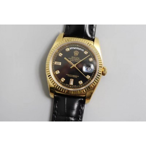 Rolex Day-date 36mm TR Best Edtion YG/LE Black Dial Brown Leather Strap A2836 Rolex Day-date 36mm TR Best Edtion YG/LE Black Dial Brown Leather Strap A2836