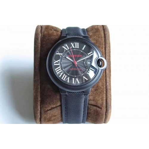 Cartier Ballon Bleu 42mm PVD TW 1:1 Best Edition Black Texture Dial on Black Nylon Strap A2892