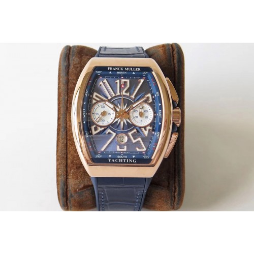 Franck Muller Vanguard V45 Chrono RG OXF Best Edition Blue Textured Dial on Blue Gummy Strap A7750 Franck Muller Vanguard V45 Chrono RG OXF Best Edition Blue Textured Dial on Blue Gummy Strap A7750