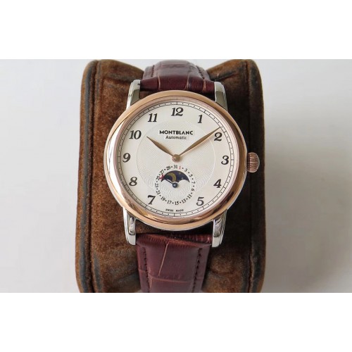 Montblanc Star Legacy Moonphase 42 mm RG White Dial Black Markers on Brown Leather Strap MIYOTA 9015