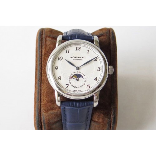 Montblanc Star Legacy Moonphase 42 mm SS White Dial on Blue Leather Strap MIYOTA 9015