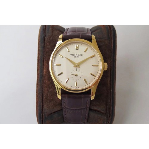 Patek Philippe Calatrava 5196 YG White Dial on Brown Leather Strap A23J