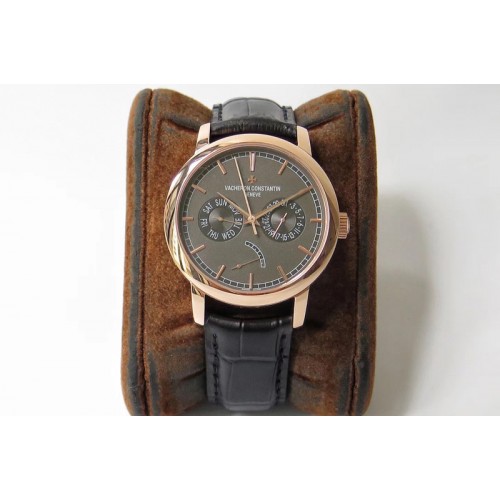 Vacheron Constantin Traditionnelle Day Date RG OXF Best Edition Black Dial on Black Leather Strap A23J