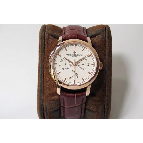 Vacheron Constantin Traditionnelle Day Date RG OXF Best Edition White Dial on Brown Leather Strap A23J