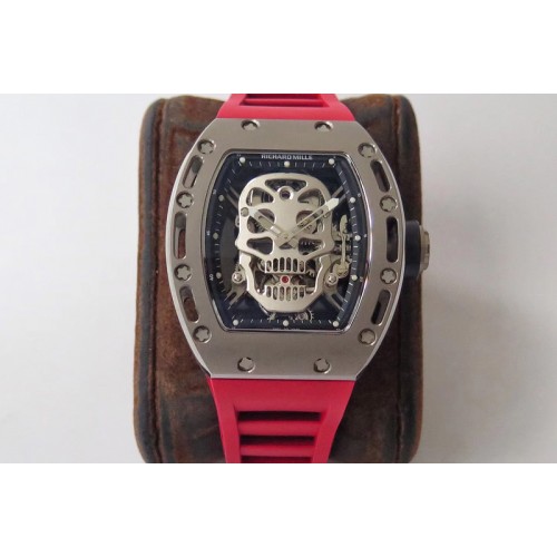 Richard Mille RM052 Titanium Real Tourbillon EURF Best Edition Skeleton Skull Dial on Red Rubber Strap Richard Mille RM052 Titanium Real Tourbillon EURF Best Edition Skeleton Skull Dial on Red Rubber Strap