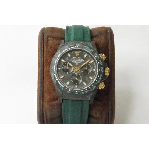 Rolex Daytona DIW TWF Best Edition Carbon Case and Bezel Black Dial on Green Nylon Strap A7750
