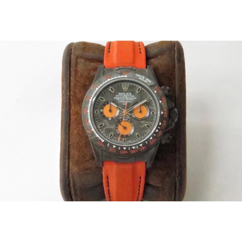 Rolex Daytona DIW TWF Best Edition Carbon Case and Bezel Black/Orange Dial on Orange Nylon Strap A7750