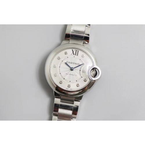 Cartier Ballon Bleu 33mm SS V6 1:1 Best Edition White MOP Dial Diamonds Markers on SS Bracelet SEIKO NH05A