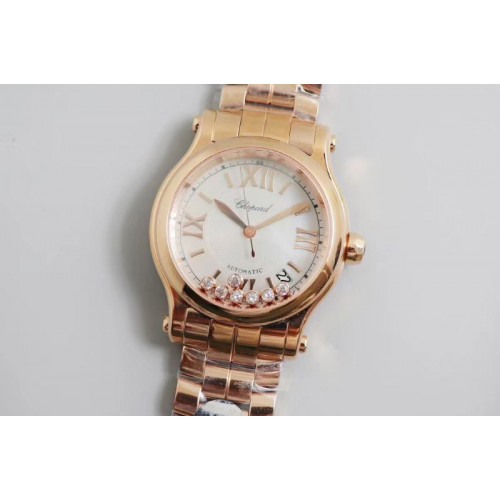 Chopard Happy Sport Diamond Automatic RG 36mm YF Best Edtion White Mop Dial on SS Bracelet A2892