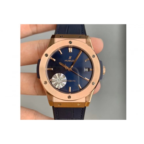 Hublot Classic Fusion 45mm RG WWF 1:1 Best Edition Blue Dial on Blue Gummy Strap A2892 Hublot Classic Fusion 45mm RG WWF 1:1 Best Edition Blue Dial on Blue Gummy Strap A2892