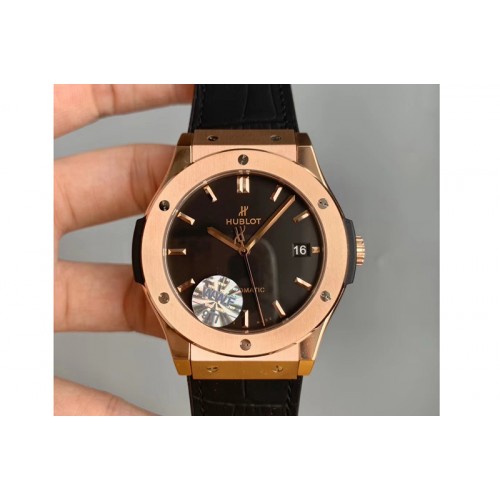 Hublot Classic Fusion 45mm RG WWF 1:1 Best Edition Black Dial on Black Gummy Strap A2892 Hublot Classic Fusion 45mm RG WWF 1:1 Best Edition Black Dial on Black Gummy Strap A2892