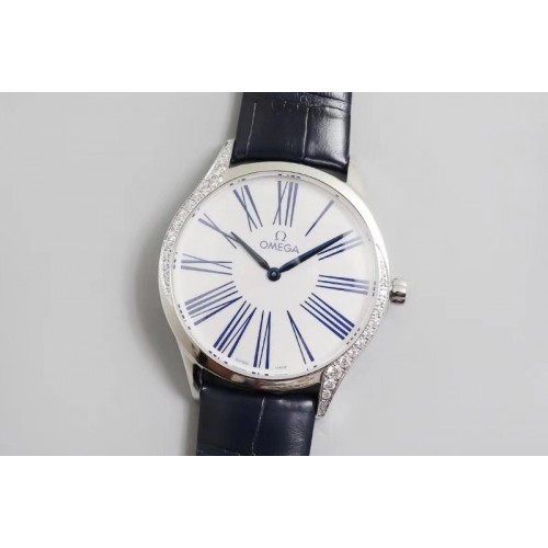 Ladies Omega De Ville Tresor Quartz 36mm WWF Best Edtion SS/LE White Dial Blue Roman Marker