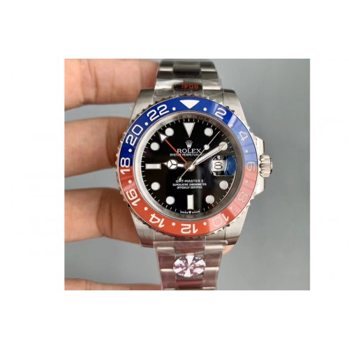 Rolex GMT Master II 126710 BLRO Real Ceramic 904L SS WF 1:1 Best Edition on Bracelet A3186 (Correct Hand Stack)