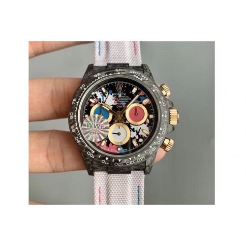 Rolex Daytona DIW Carbon Case WWF Best Edition Colorful Dial on White Nylon Strap A7750