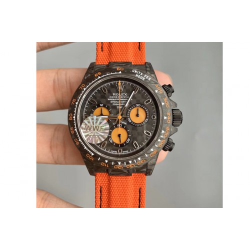Rolex Daytona DIW Carbon Case WWF Best Edition Black/Orange Dial on Orange Nylon Strap A7750