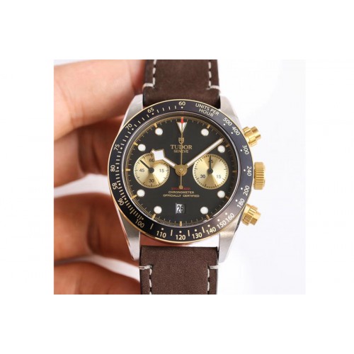 Tudor Heritage 79530 Rose Gold 904L  Black Bezel TW Best Edition Black Dial on Leather Strap A7750
