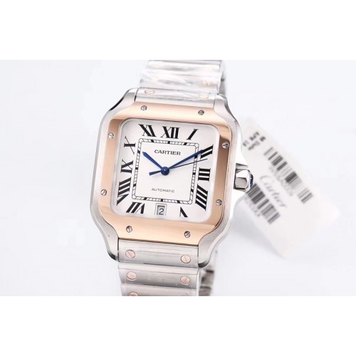 Santos de Cartier 40mm 2018 V6F 1:1 Best Edition RG Bezel White Dial on SS SmartLinks Bracelet MIYOTA 9015