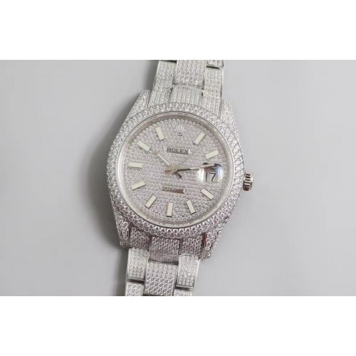 Rolex Datejust 40mm Full Diamonds Watch 904L 1:1 Best Edition Stainless Steel A2824