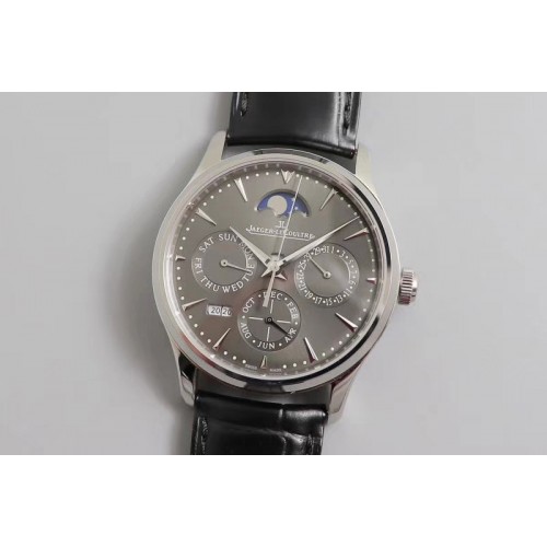 Jaeger-LeCoultre Master Ultra Thin Perpetual Calendar SS V9F 1:1 Best Edition Gray Dial on Black Leather Strap A868