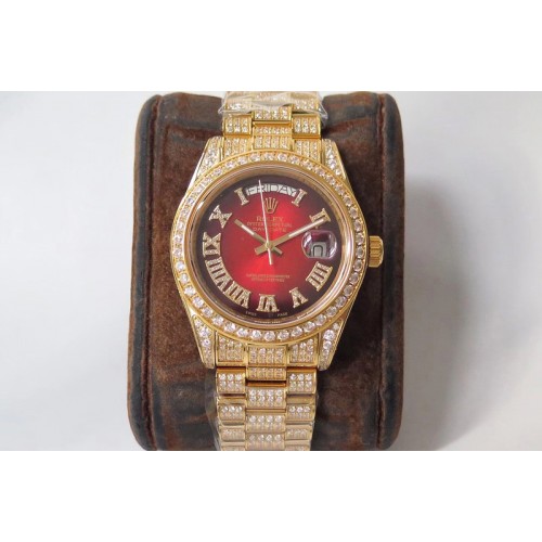 Rolex Day-date II 40mm 904L Rose Gold TW Best Edtion Diamond Bezel Red Dial Full Dimaond Case and Bracelet A2836