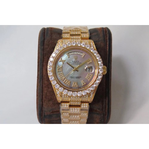 Rolex Day-date II 40mm 904L Rose Gold TW Best Edtion Big Diamond Bezel Mop Pink Dial Full Dimaond Case and Bracelet A2836