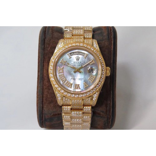 Rolex Day-date II 40mm 904L Rose Gold TW Best Edtion Diamond Bezel Mop Pink Dial Full Dimaond Case and Bracelet A2836