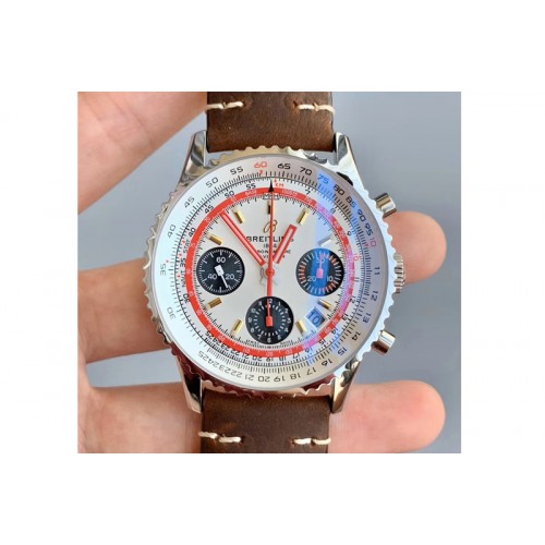 Breitling Navitimer B01 Chronograph 43 TWA Editioin SS OXF White Dial Steel Markers on Brown Leather Strap A7750
