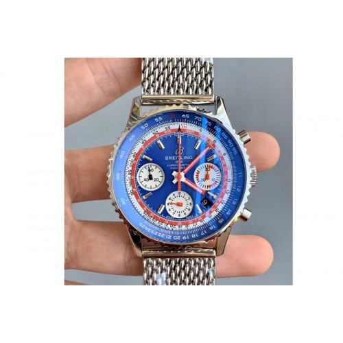 Breitling Navitimer B01 Chronograph 43 TWA Editioin SS OXF Blue Dial on SS Mesh Bracelet A7750