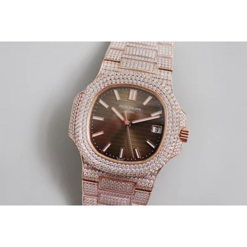 Patek Philippe Nautilus Jumbo 5711 RG R8 Best Edtion Brown Dial Full Diamonds Case and Bracelet A324
