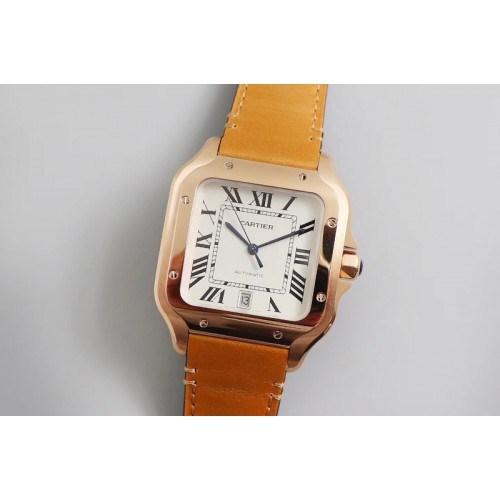 Santos de Cartier 40mm RG V6F 1:1 Best Edition White Dial on Orange Leather Strap MIYOTA 9015