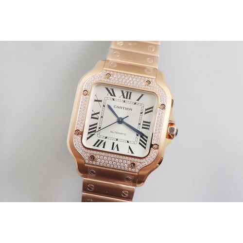 Santos de Cartier 40mm RG 2018 BVF 1:1 Best Edition Diamond Bezel White Dial on RG SmartLinks Bracelet MIYOTA 9015