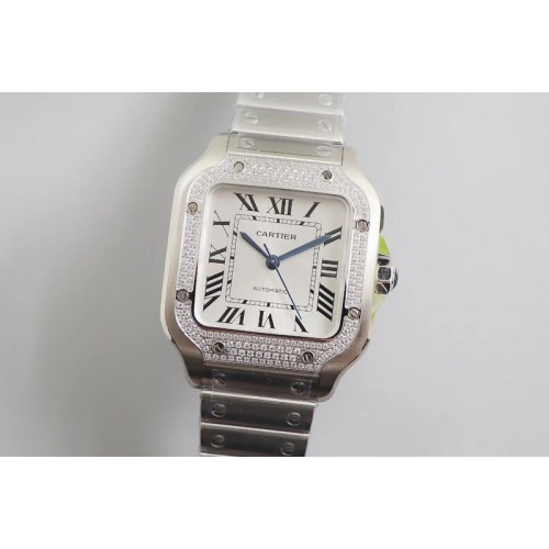 Santos de Cartier 40mm SS 2018 BVF 1:1 Best Edition Diamond Bezel White Dial on SS SmartLinks Bracelet MIYOTA 9015