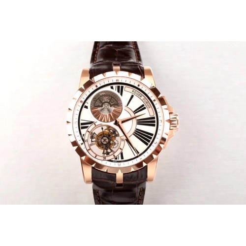Roger Dubuis Excalibur Rddbex0261 RG BBR Best Edition Skeleton Dial on Brown Leather Strap A2136 Tourbillon