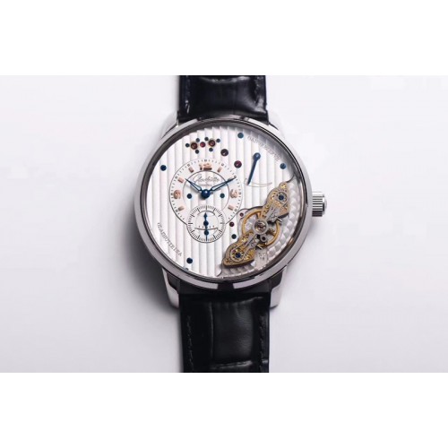 Glashutte PanoMaticLunar SS 42mm TZF White Dial on Black Leather Strap A23J