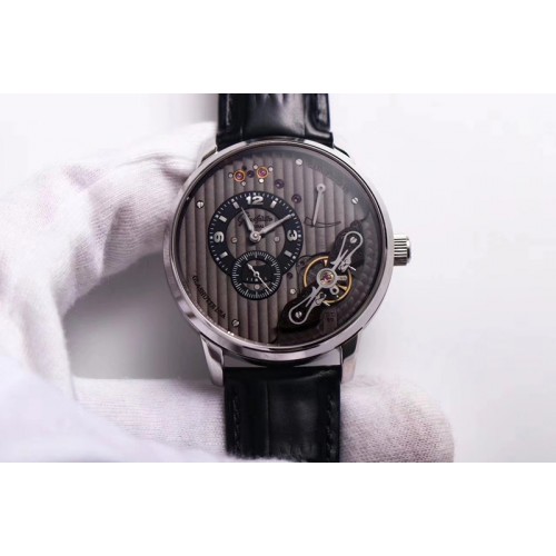 Glashutte PanoMaticLunar SS 42mm TZF Grey Dial on Black Leather Strap A23J