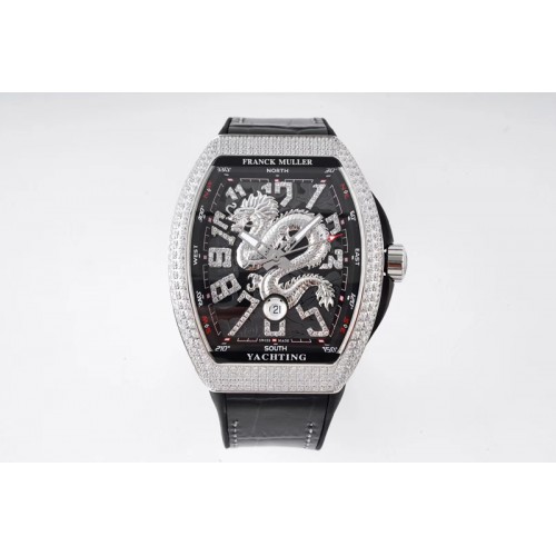 Franck Muller Vanguard V45 SS Full Diamonds ABF Best Edition Black Textured Dial Diamonds Markers With Dragon on Black Gummy Str Franck Muller Vanguard V45 SS Full Diamonds ABF Best Edition Black Textured Dial Diamonds Markers With Dragon on Black Gummy Str