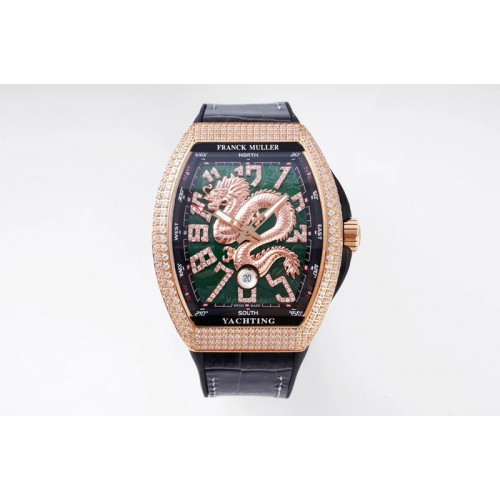 Franck Muller Vanguard V45 RG Full Diamonds ABF Best Edition Green Textured Dial Diamonds Markers With Dragon on Black Gummy Str Franck Muller Vanguard V45 RG Full Diamonds ABF Best Edition Green Textured Dial Diamonds Markers With Dragon on Black Gummy Str