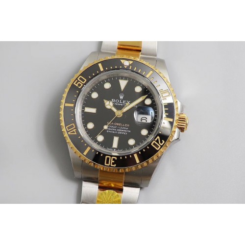Rolex Sea-Dweller Two Tone SS/YG Wrapped 126603 D1 Best Edition Black Dial on SS/Wrapped Bracelet A2836