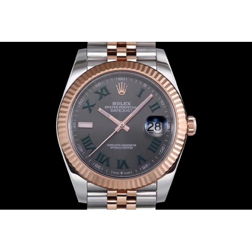 Rolex DateJust 41 SS/RG 126334 DJF Best Edition 904L Steel Gray Dial Roman Markers on SS/RG Jubilee Bracelet A2824