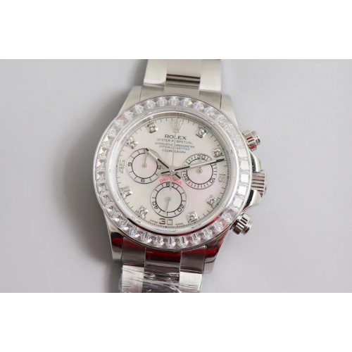 Rolex  Daytona SS JHF Best Edition White Dial Diamonds Bezel on SS Bracelet A4130