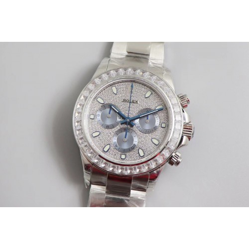 Rolex Daytona SS JHF Best Edition Diamonds/Blue Dial Diamonds Bezel on SS Bracelet A4130