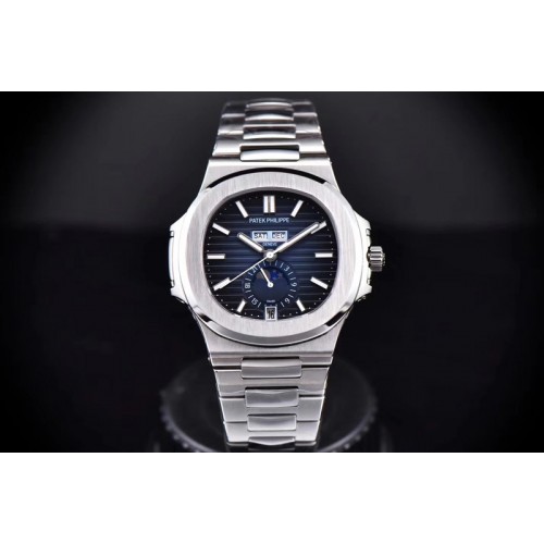 Patek Philippe Nautilus SS 5726/1A-014 PP Best Edition Blue Textured Dial Working Annual Calendaron on SS Bracelet A324
