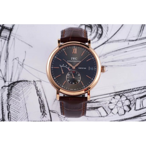 IWC Portofino Fake Power Reserve RG Gray Dial on Brown Leather Strap A23J
