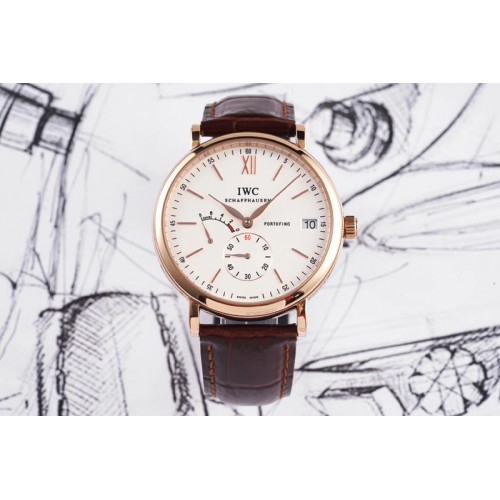IWC Portofino Fake Power Reserve RG White Dial on Brown Leather Strap A23J
