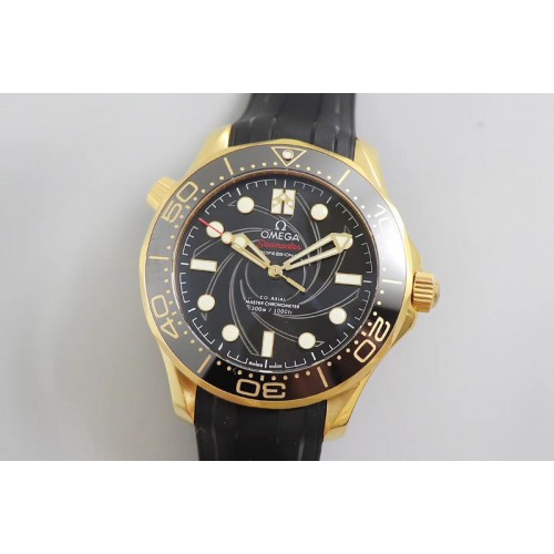 Omega Seamaster Diver 300M 007 James Bond VSF 1:1 Best Edition Yellow Gold on Black Rubber Strap A8800