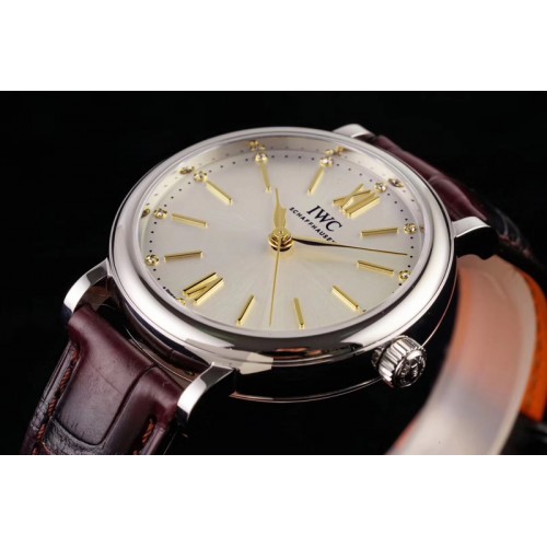 IWC Portofino Automatic 34mm SS IW357405 TBF 1:1 Best Edtiion White Dial Brown Croco Strap Cal.35100