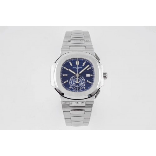 Patek Philippe Nautilus Chrono 5980 SS 3K Best Edtion Blue Textured Dial on SS Bracelet PP CH 28-520